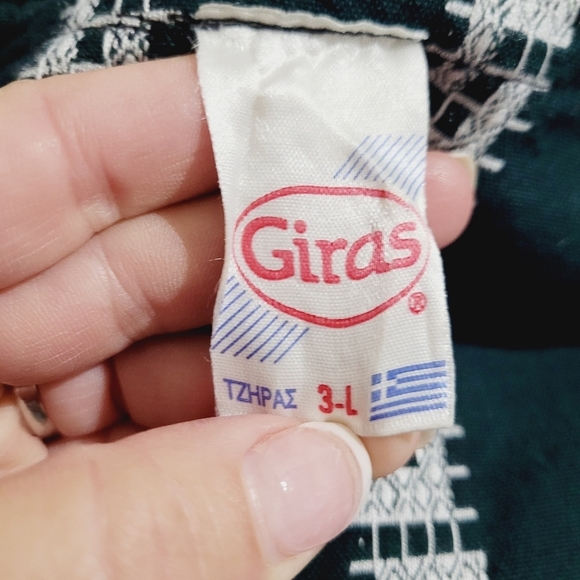 Vintage Giras Woven Embroidered UNISEX Green Pullover Greek Lounge Shirt Size L - Picture 9 of 10